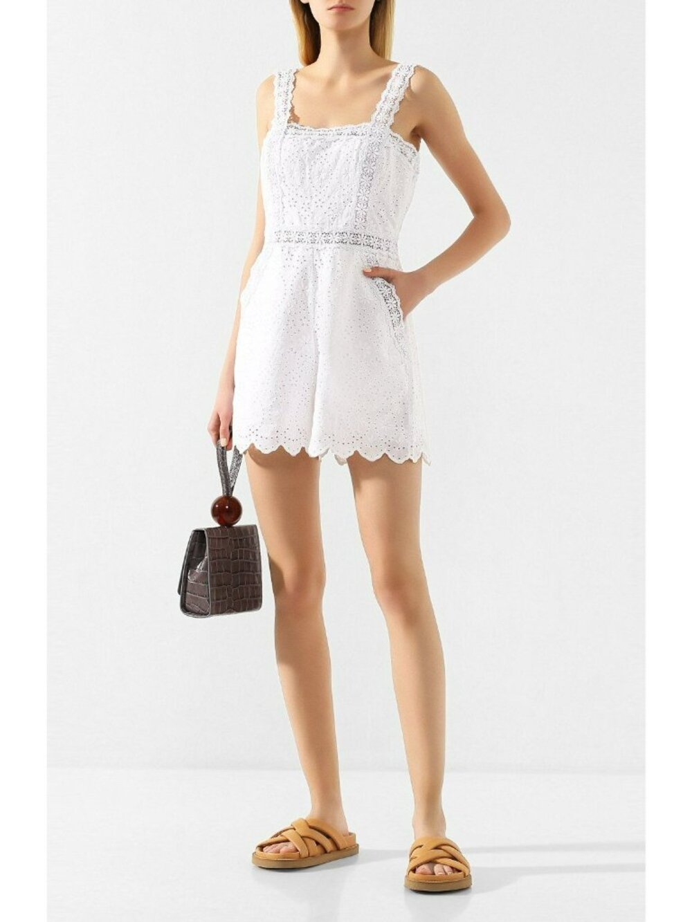 Charo Ruiz Zuma White Eyelet Lace Linen Embroidered Playsuit Romper Boho Beachy - Picture 13 of 14
